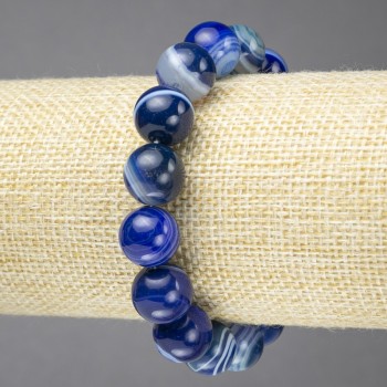 Elastic bracelet with natural blue eye agate, smooth bead, diameter 12 mm+