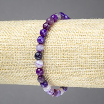 Elastic bracelet with natural violet eye agate, faceted bead, 6 mm diameter
