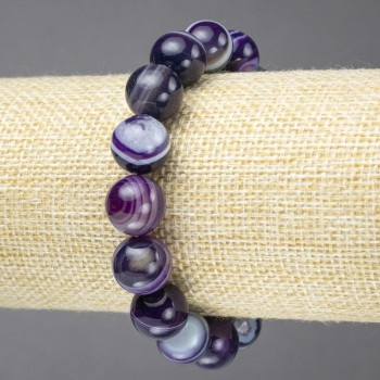 Elastic bracelet with purple eye agate beads, smooth beads, 12 mm diameter