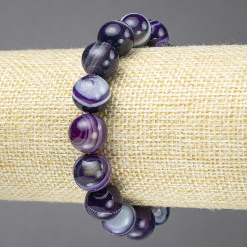 Elastic bracelet with purple eye agate beads, smooth beads, 12 mm diameter