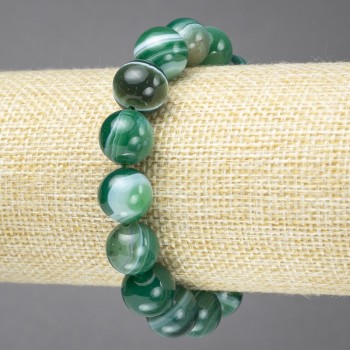 Elastic bracelet with natural green eye agate smooth beads, 12 mm diameter+