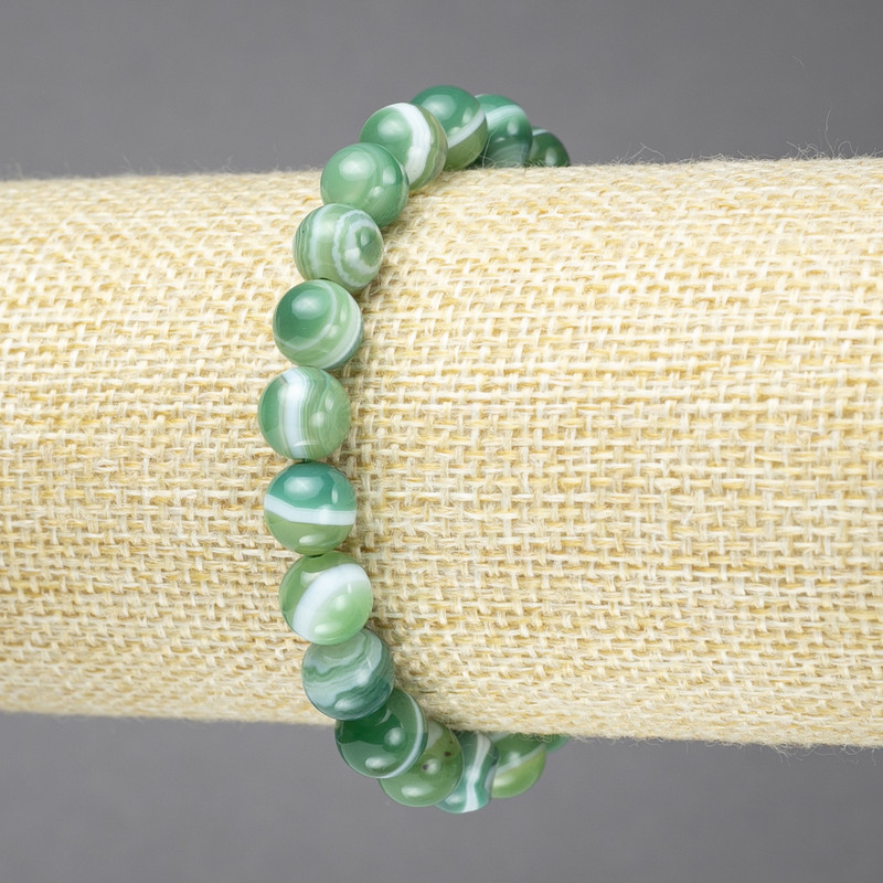 Elastic bracelet with natural green eye agate, smooth bead, 8 mm diameter+