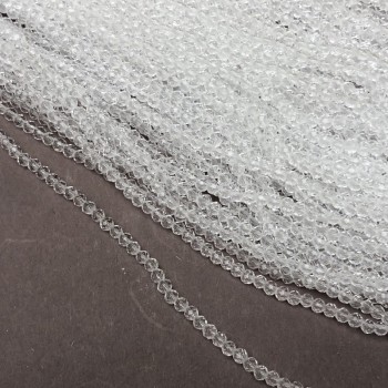 Beads Czech Crystal on Beading Wire, White Transparent Faceted Rondelles, Diameter 3×2.5 mm, Length 36 cm