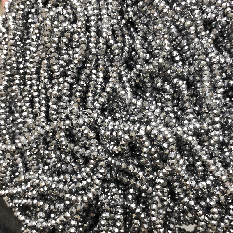 Beads Czech Crystal on thread with light gray coating, faceted rondel, diameter 3x2.5 mm + -, length 36 cm +