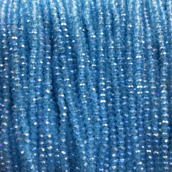 Beads Czech Crystal on Fishing Line Sky-Blue Transparent with Petrol Iridescence, Faceted Rondel, 3x2.5 mm, Length 36 cm
