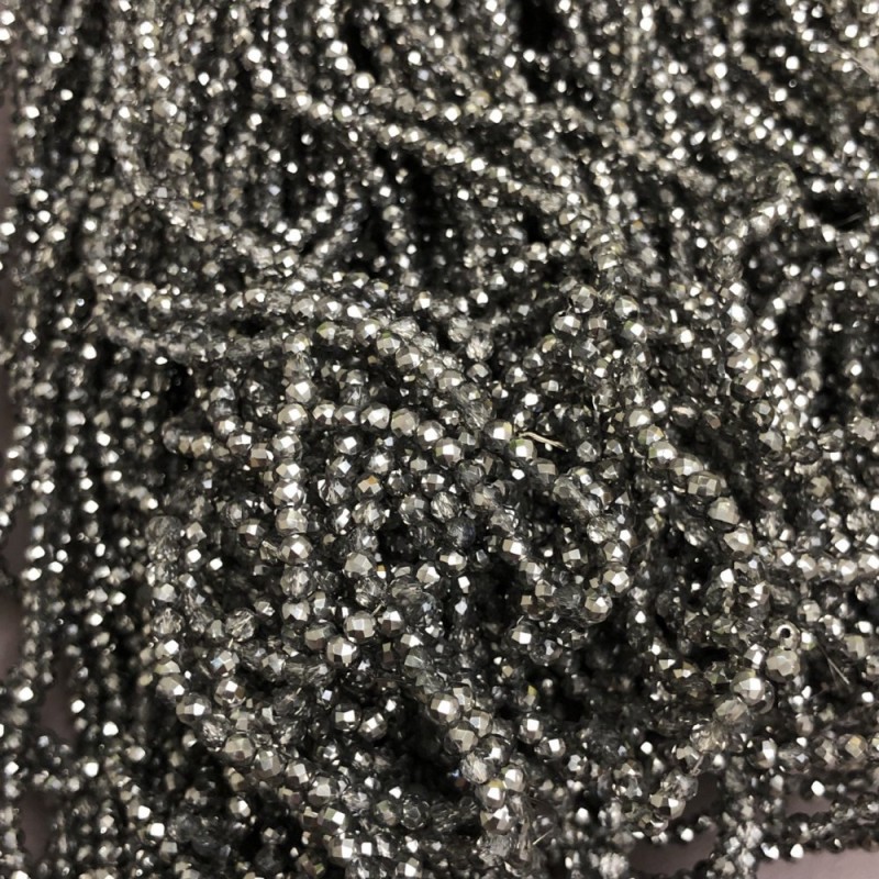 Gray Transparent Czech Crystal Beads on Fishing Line, Petrol Iridescent Faceted Rondelle, 3x2.5 mm + -, Length 36 cm +