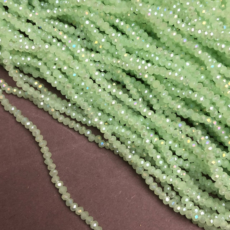 Beads Czech Crystal on Fishing Line, Green Tea, Matte Faceted Rondelle, Diameter 3x2.5 mm, Length 36 cm + -