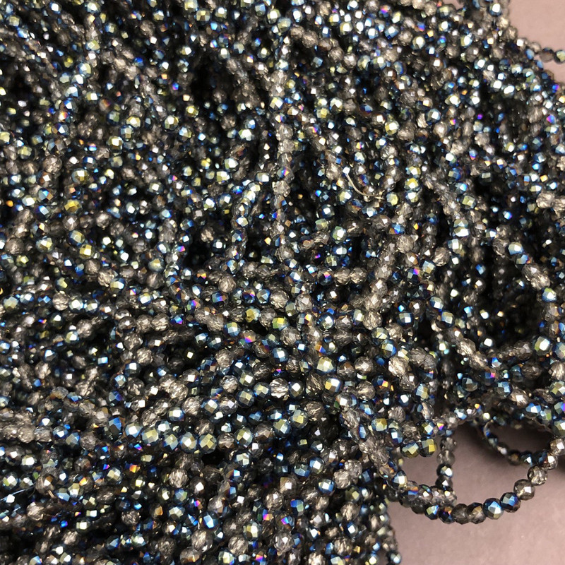 Czech Crystal Beads on Thread, Gray Assortment, Transparent with Plating, Faceted Rondelles, Diameter 3x2.5 mm, Length 36 cm