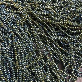 Beads Czech Crystal on fishing line gray-green petrol finish faceted rondelle, diameter 3x2.5 mm + -, length 36 cm +