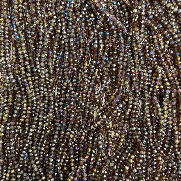 Brown Czech Crystal Beads on a Fine Thread with Gasoline Finish, Faceted Rondelle, 3.5×3 mm, 32 cm Length