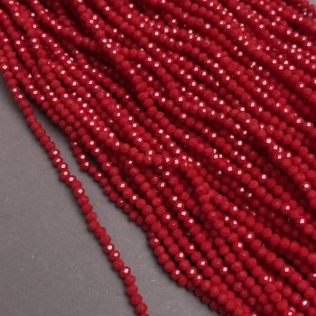 Beads Czech Crystal on beading thread red faceted rondelle, diameter 3×2.5 mm + -, length 36–38 cm +