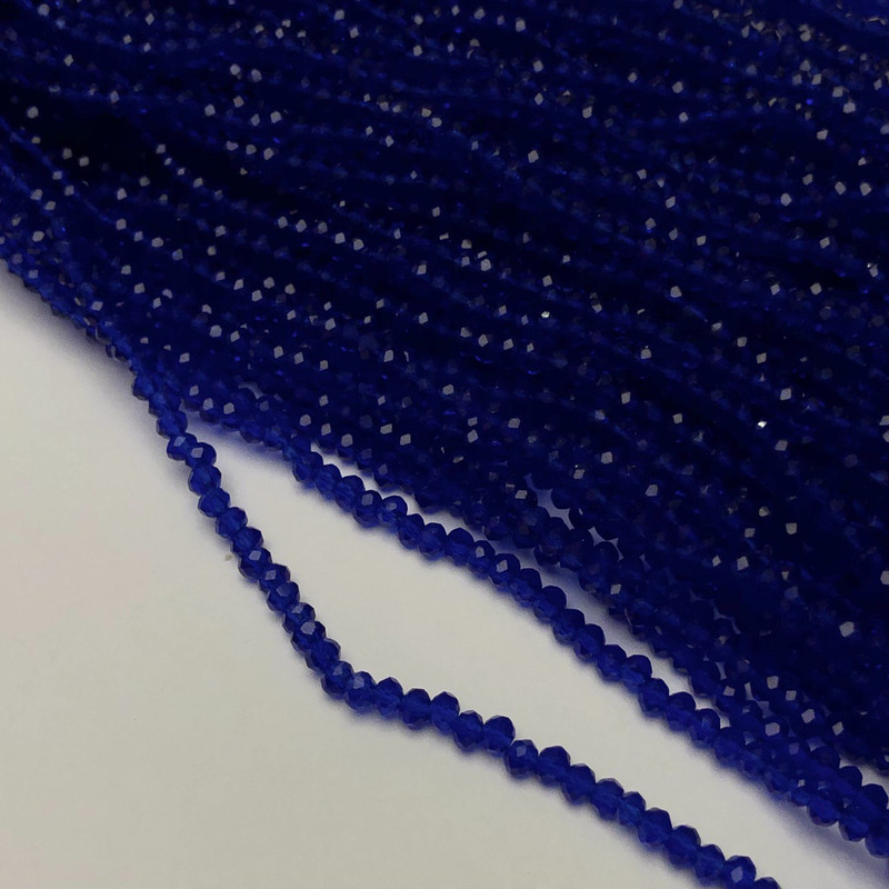Beads Czech Crystal on thread, dark blue transparent faceted rondelle, diameter 3x2.5mm, length 36-38 cm +