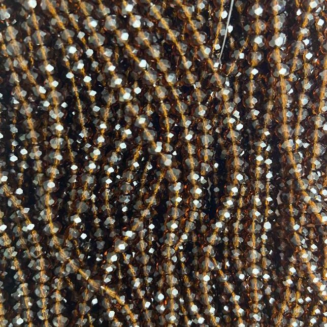 Beads Czech Crystal on a beading thread brown transparent faceted rondelle, diameter 3.5×3 mm, length 32 cm