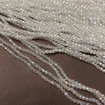 Beads Czech Crystal on beading thread white transparent with gasoline-toned faceted rondel, diameter 3×2.5 mm, length 36-38 cm