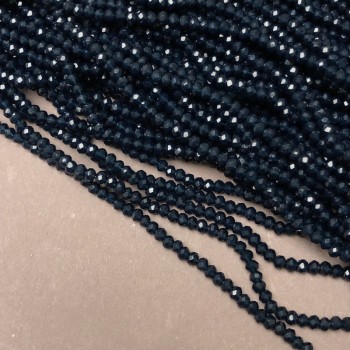 Beads Czech Crystal on Thread, Dark Azure Matte Faceted Rondelle, Diameter 3×2.5 mm, Length 36–38 cm +
