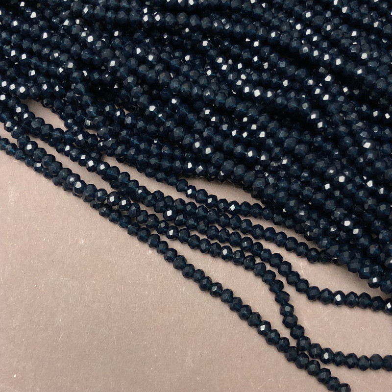 Beads Czech Crystal on Thread, Dark Azure Matte Faceted Rondelle, Diameter 3×2.5 mm, Length 36–38 cm +