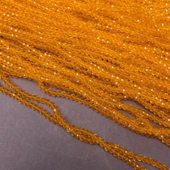 Czech crystal beads on beading thread, pumpkin orange transparent, faceted rondelle, diameter 3×2.5 mm, length 36-38 cm +
