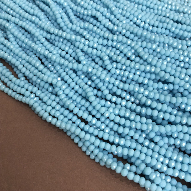 Blue Matte Czech Crystal Beads on Thread, Faceted Rondelle, Diameter 3.5×3 mm, Length 36–38 cm