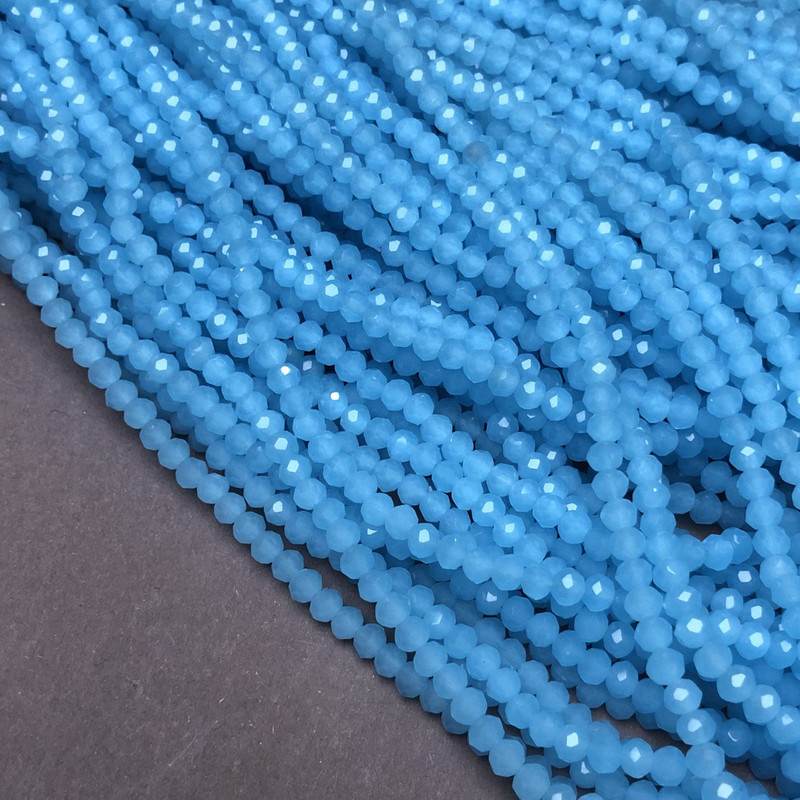 Beads Czech Crystal on thread Sky Blue Matte Faceted Rondelle, 3.5×3 mm, length 36-38 cm +