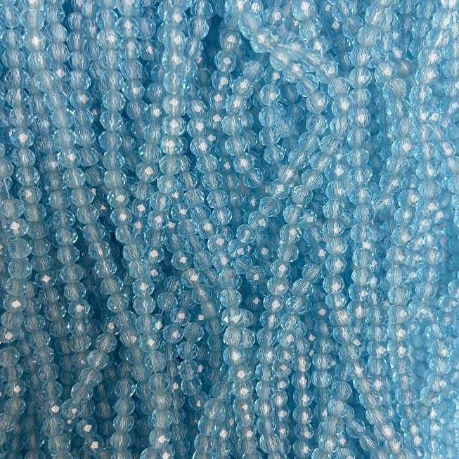 Czech Crystal Beads on Thread, blue transparent faceted rondel, diameter 3.5x3 mm, length 35 m
