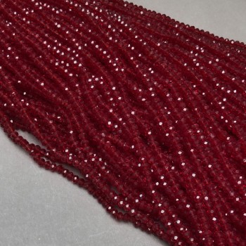 Czech Crystal Beads on thread, dark red transparent faceted rondelle, diameter 3.5×3 mm, length 36–38 cm +