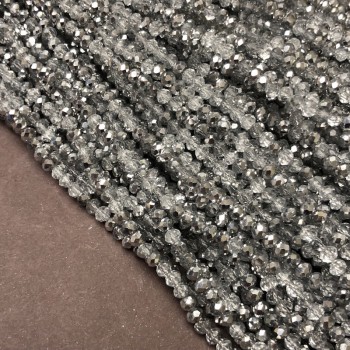 Czech Crystal Beads on thread with light gray coating, faceted rondelle, diameter 3.5×3 mm + -, length 36-38 cm +