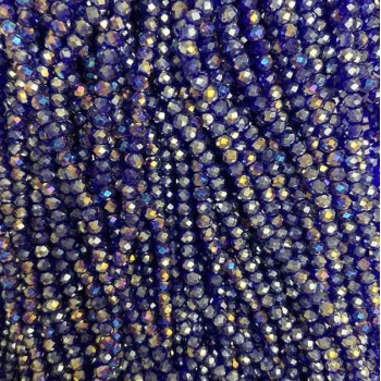 Blue Czech Crystal Beads on Thread with Gasoline Finish, Faceted Rondelle, Diameter 3.5x3 mm, Length 33 cm