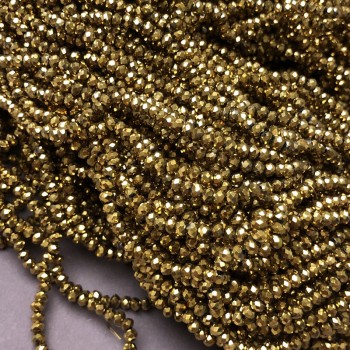 Czech Crystal Beads on Bead Thread with Golden Finish, Faceted Rondelle, Diameter 3.5×3 mm, Length 33 cm