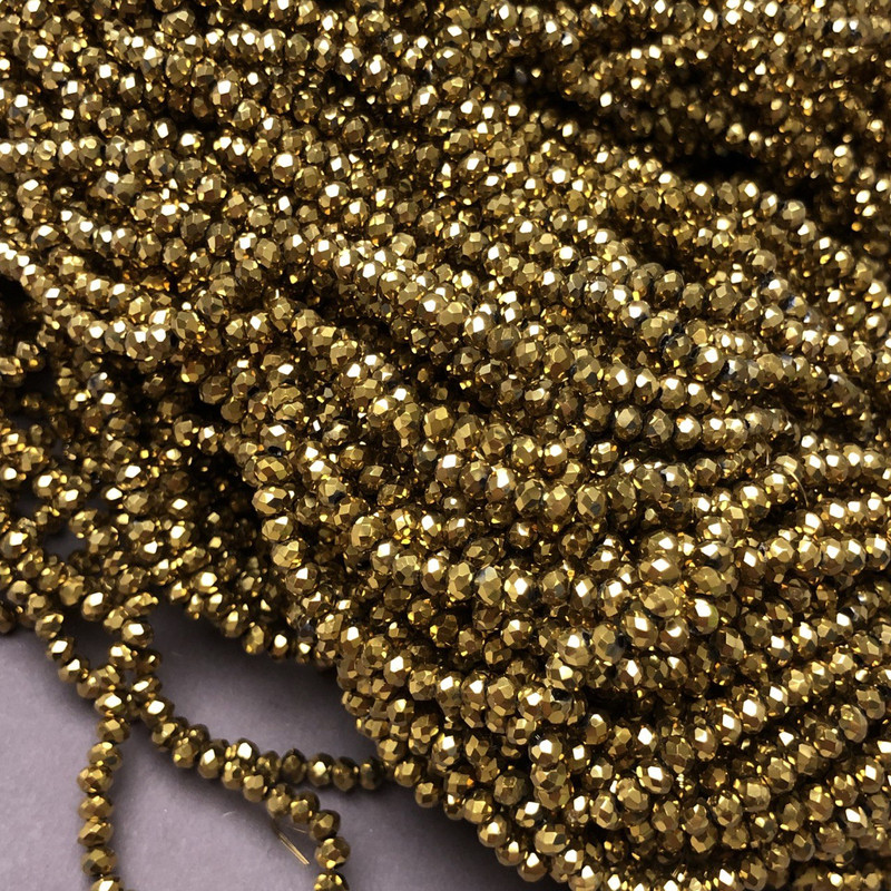 Czech Crystal Beads on Bead Thread with Golden Finish, Faceted Rondelle, Diameter 3.5×3 mm, Length 33 cm