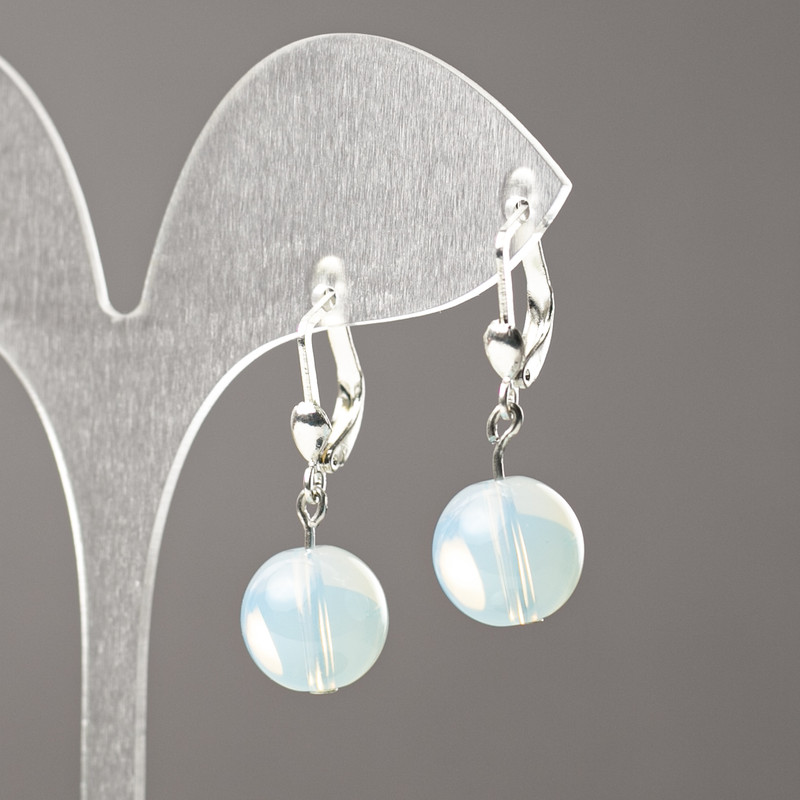 Moonstone Earrings (synthetic) Smooth Ball, 12 mm diameter ±, 32 mm length ±