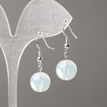 Moonstone Earrings (synthetic) Smooth Bead, Diameter 12 mm ±, Length 34 mm ±