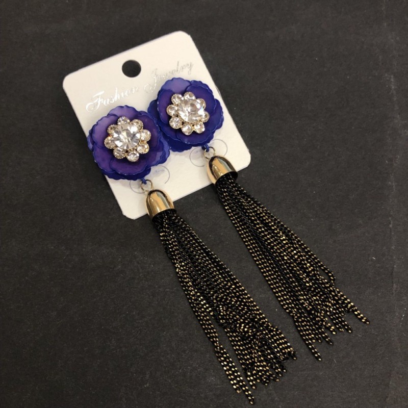 Earrings Kytytsi Purple Flower with Chains, 90 mm length