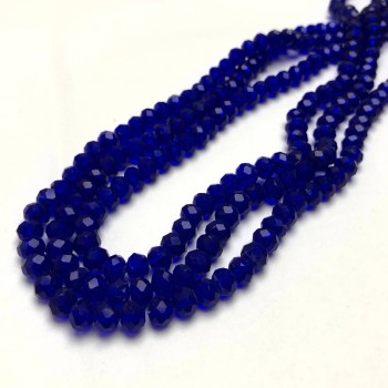 Beads Czech Crystal on beading thread, dark blue transparent faceted rondelle, diameter 6 x 4.5 mm, length 38–40 cm +