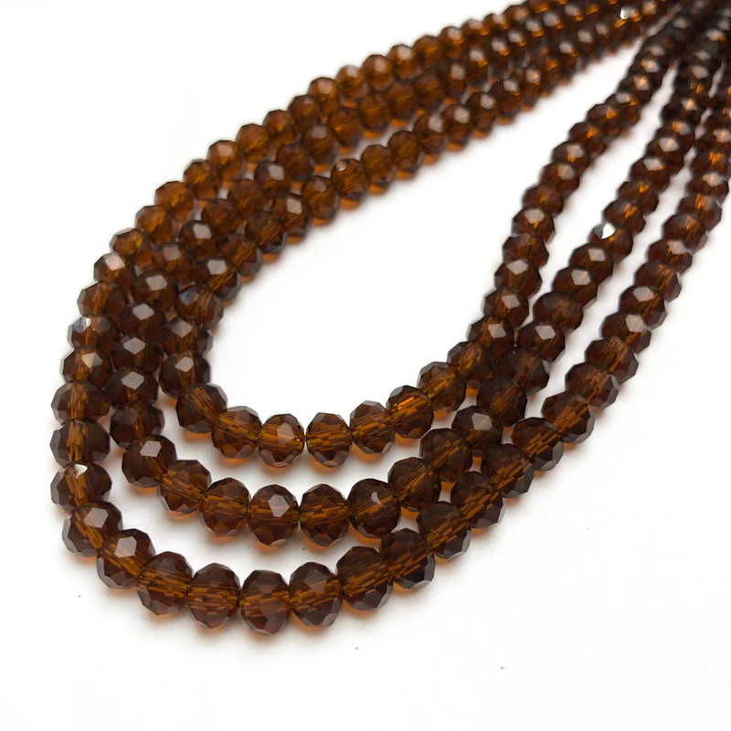 Brown Faceted Czech Crystal Beads on Thread, 6x4.5 mm Rondelle, Length 38-40 cm