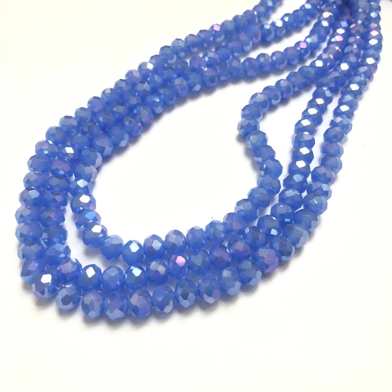 Beads Czech Crystal on Beading Thread, Dark Blue-Violet Matte with Gasoline Sheen, Faceted Rondel, Diameter 6 x 4.5 mm, Length 38-40 cm +