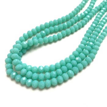 Czech Crystal beads on thread, light turquoise matte faceted rondelle, 6x4.5 mm, length 38-40 cm