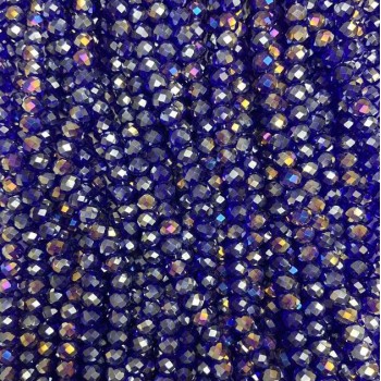 Czech Crystal Beads on Thread, Blue with Gasoline Coating, Faceted Rondelle, 6x5 mm, Length 40-43 cm