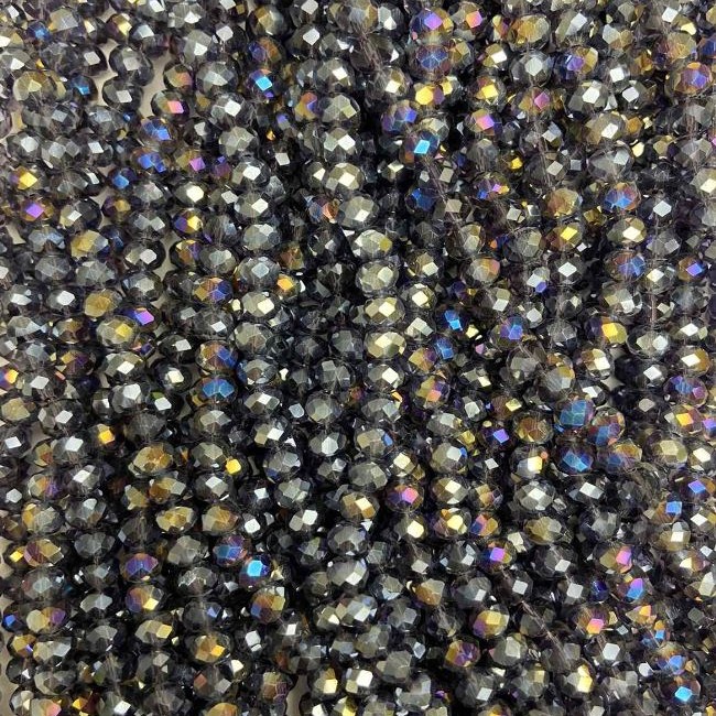 Gray Czech Crystal Beads on Thread with Gasoline Coating, Faceted Rondelle, Diameter 6x4.5 mm + -, Length 38-40 cm +