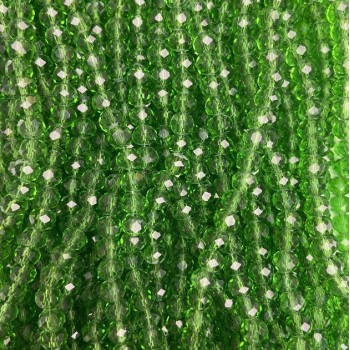Green transparent faceted Czech crystal rondelle beads on thread, 6×5 mm, length 39 cm +