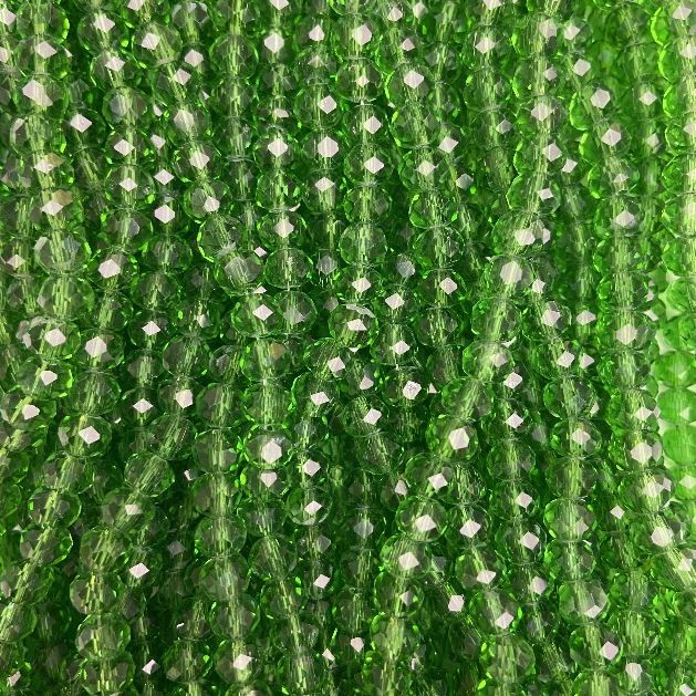 Green transparent faceted Czech crystal rondelle beads on thread, 6×5 mm, length 39 cm +