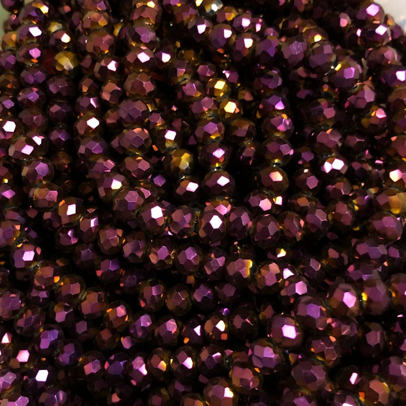Beads Czech Crystal on a Beading Thread, Plum Finish with Benzine, Faceted Rondel, Diameter 6x4.5 mm, Length 38-40 cm +
