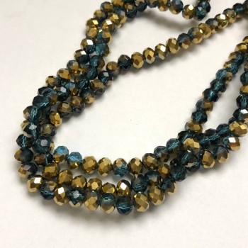 Emerald Transparent Czech Crystal Beads on Beading Wire, Assorted, Faceted Rondelle, 6x4.5 mm, Length 38-40 cm