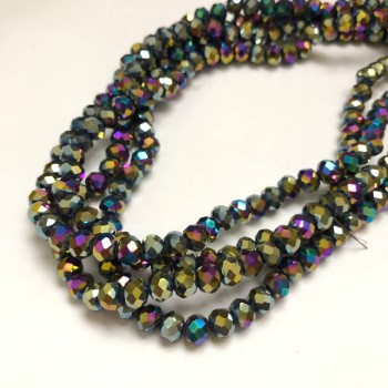 Czech Crystal Beads on Beading Thread with Plated Faceted Rondel, Diameter 6x4.5 mm, Length 38-40 cm