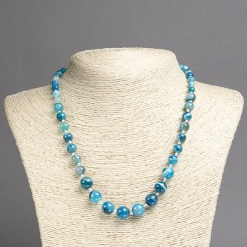 Natural eye agate necklace with blue smooth beads, graduated diameter 6-10(±)mm, length 45 cm+
