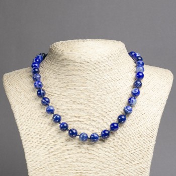 Natural blue eye agate necklace with smooth round beads, diameter 10 mm +/-, length 45 cm