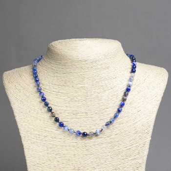 Natural blue eye agate necklace, faceted beads, 6mm diameter, 45cm length