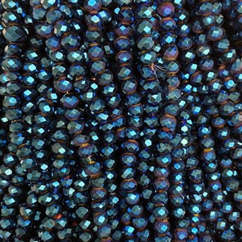 Beads Czech Crystal blue with gasoline coating, faceted rondel, diameter 6x5mm, length 40cm