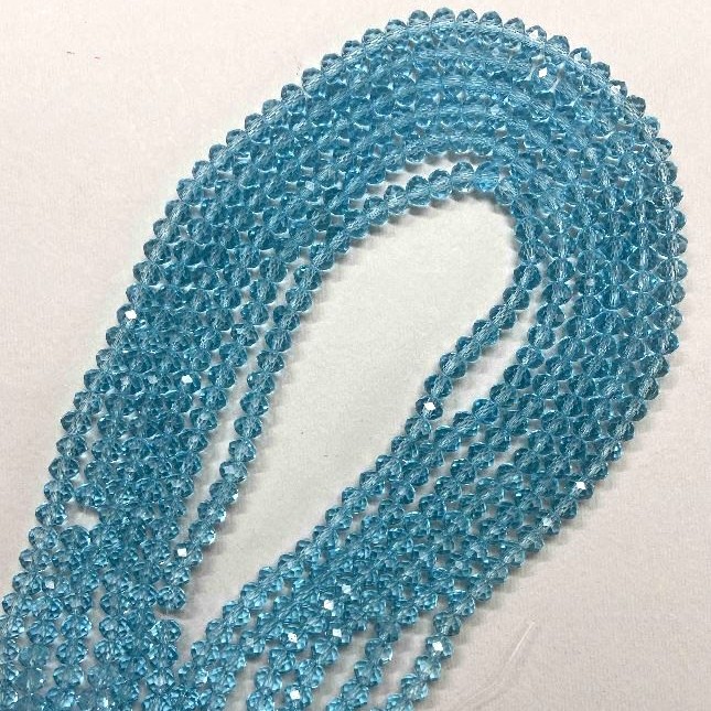 Blue Czech Crystal Beads on Thread, Transparent Blue, Faceted Rondelle, 6x5 mm, Length 40-42 cm