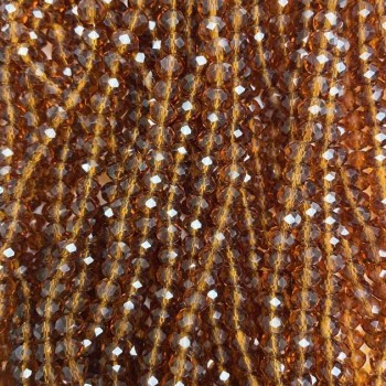 Czech Crystal Beads on Beading Thread Brown Transparent Faceted Rondelle, Diameter 6x5 mm, Length 40-42 cm +