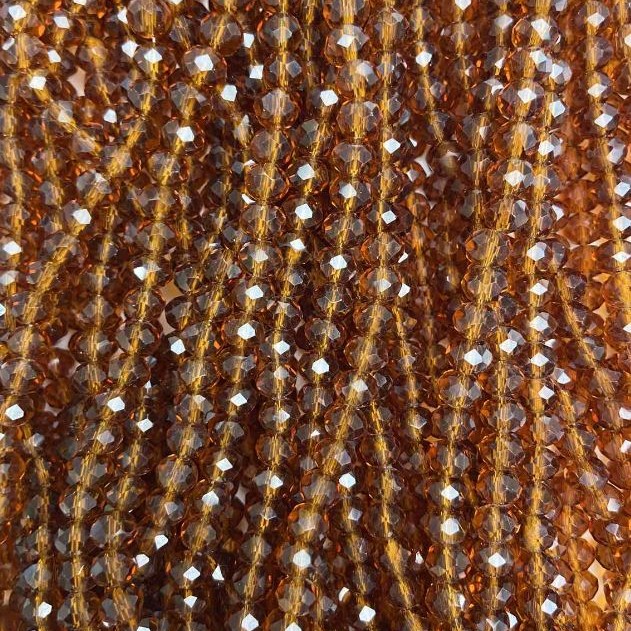 Czech Crystal Beads on Beading Thread Brown Transparent Faceted Rondelle, Diameter 6x5 mm, Length 40-42 cm +